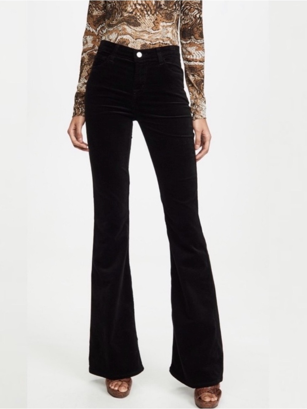 J Brand Bella Black Velvet Flare Stretch Pants Size 27